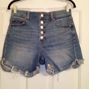 GAP Blue Distressed Jean Shorts Button Down Size Large